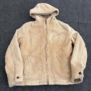 Vintage Y2K Women's BKE Tan Beige Sherpa Lined Corduroy Hoodie Jacket Sz Medium